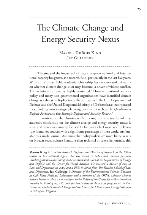(PDF) Climate Change and Energy Security Nexus, The