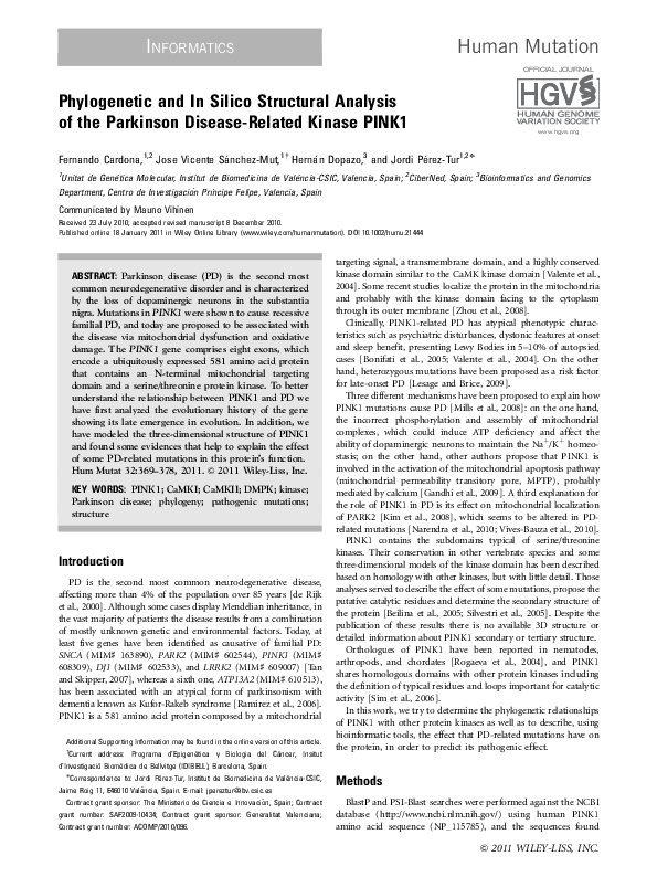 (PDF) Phylogenetic and in silico structural analysis of the Parkinson ...