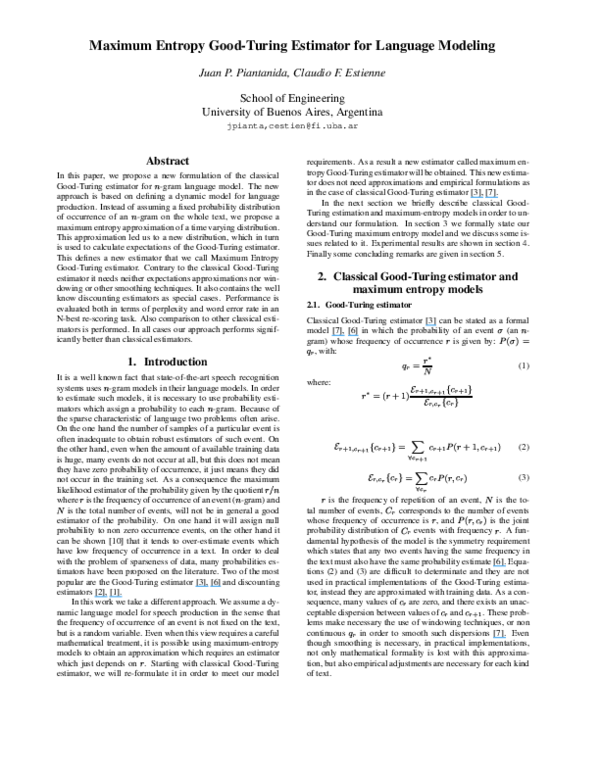 (PDF) Maximum Entropy Good-Turing Estimator for Language Modeling