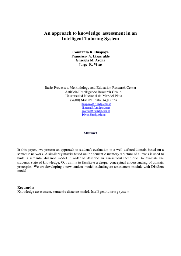 (PDF) An approach to knowledge assessment in an Intelligent Tutoring System