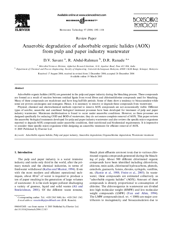 (PDF) Anaerobic degradation of adsorbable organic halides (AOX) from ...