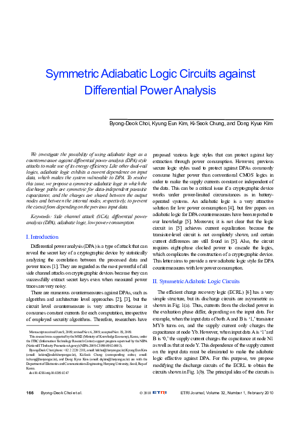 (PDF) Symmetric Adiabatic Logic Circuits against Differential Power ...