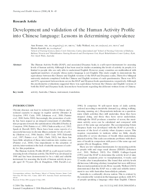 (PDF) Development and validation of the Human Activity Profile into ...