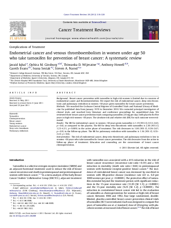 (PDF) Endometrial cancer and venous thromboembolism in women under age ...