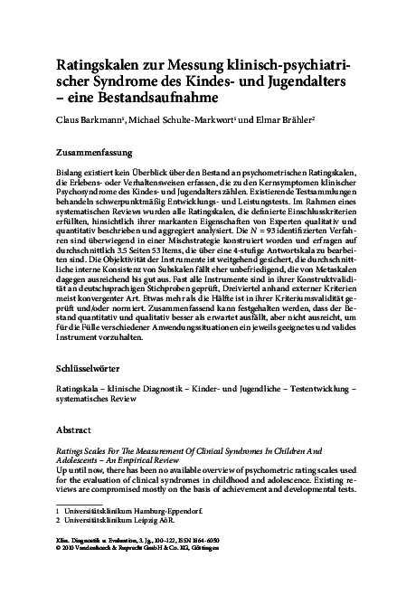 Pdf Ratingskalen Zur Messung Klinisch Psychiatrischer Syndrome Des Kindes Und Jugendalters Eine Bestandsaufnahme Elmar Brahler Academia Edu