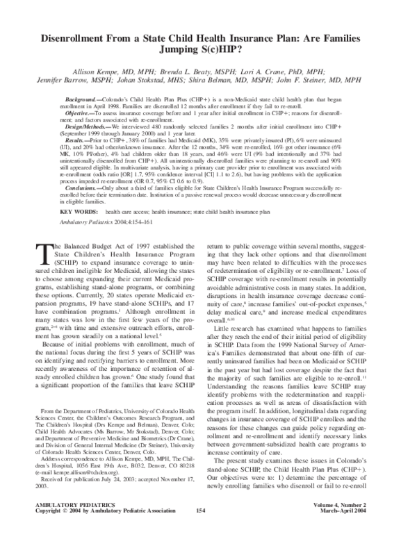 (PDF) Disenrollment From a State Child Health Insurance Plan: Are ...