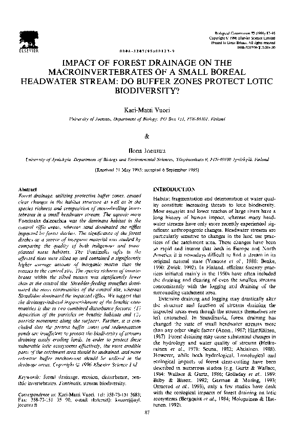 (PDF) Impact of forest drainage on the macroinvertebrates of a small ...
