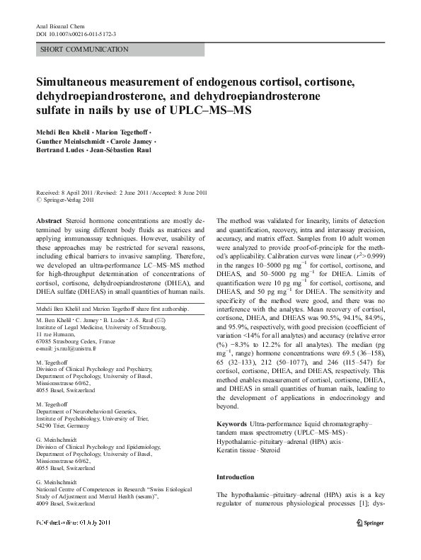 (PDF) Simultaneous measurement of endogenous cortisol, cortisone ...