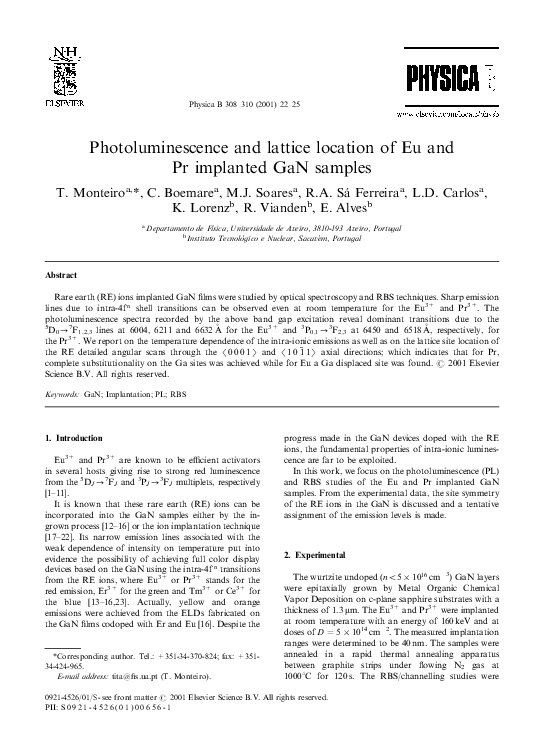 (PDF) Photoluminescence and lattice location of Eu and Pr implanted GaN ...