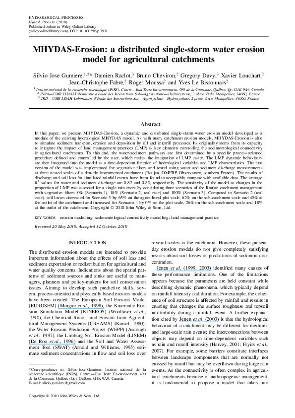 (PDF) MHYDASErosion a distributed singlestorm water erosion model