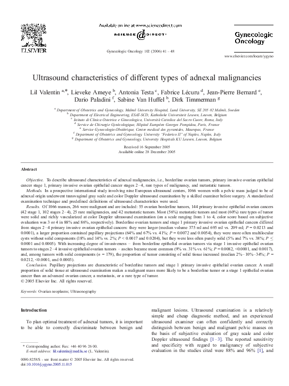 (PDF) Ultrasound characteristics of different types of adnexal malignancies