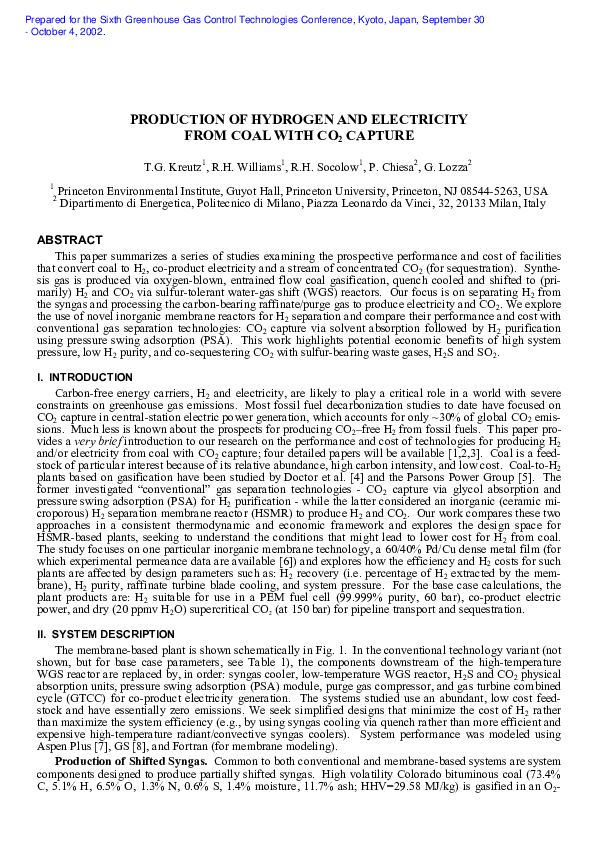 (PDF) Production of hydrogen and electricity from coal with CO 2 capture