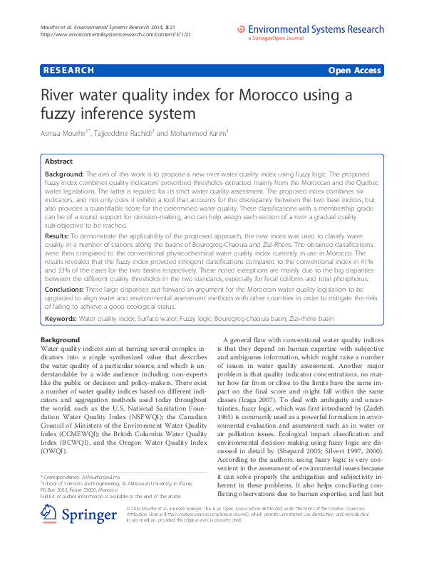 (PDF) River water quality index for Morocco using a fuzzy inference system