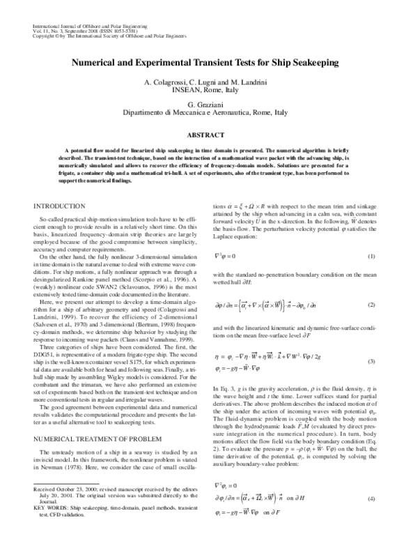 (PDF) Numerical and experimental transient tests for ship seakeeping