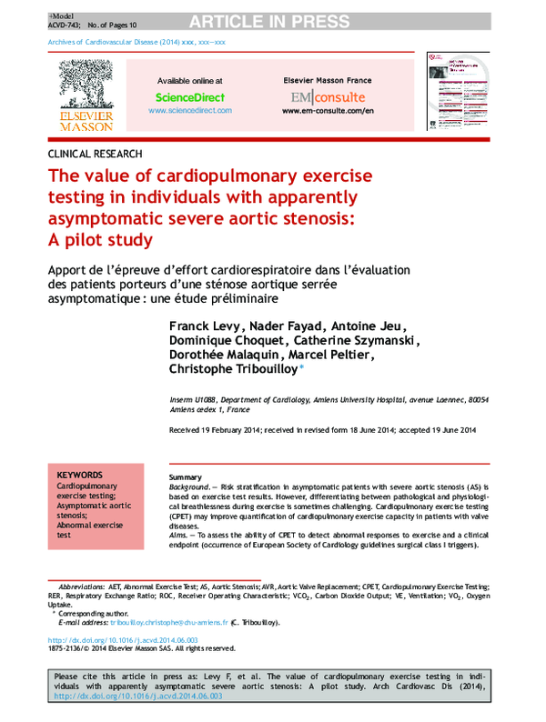 (PDF) The value of cardiopulmonary exercise testing in individuals with ...