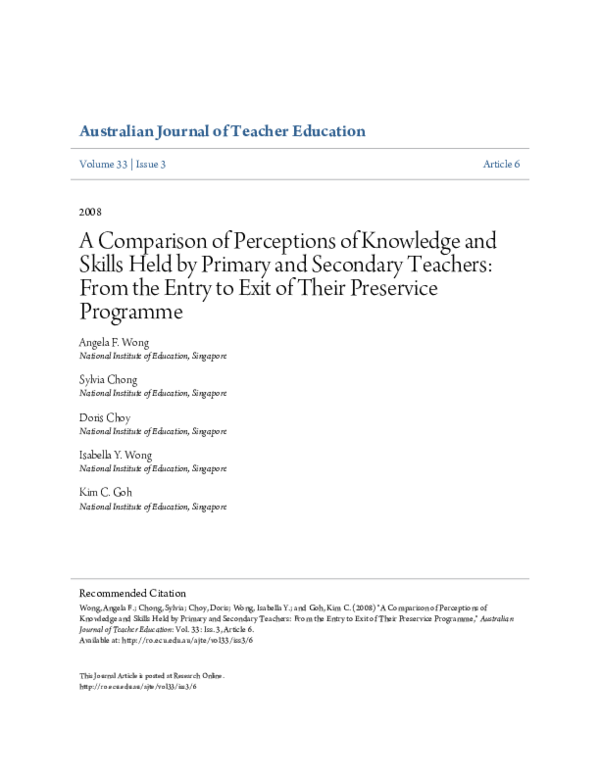 (PDF) A Comparison of Perceptions of Knowledge and Skills Held by ...