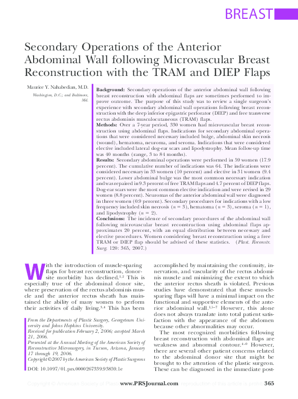 (PDF) Secondary Operations of the Anterior Abdominal Wall following ...