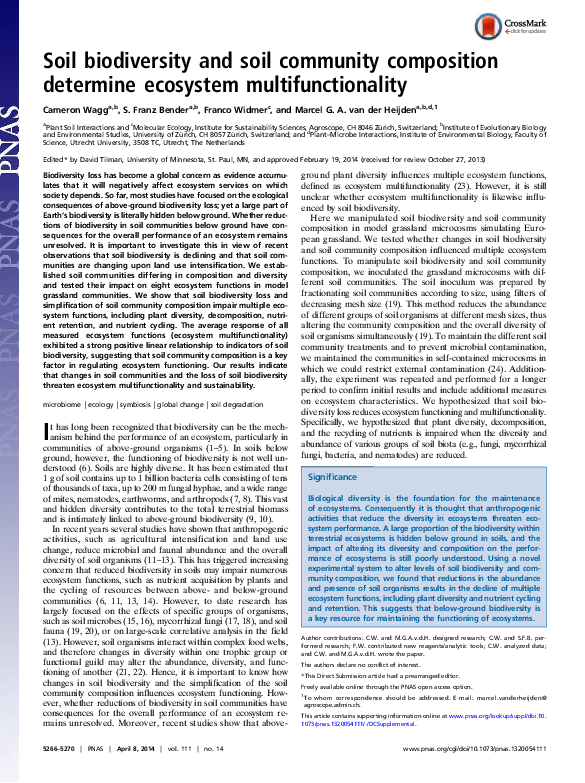 (PDF) Soil biodiversity and the stability of mutiple ecosystem functions