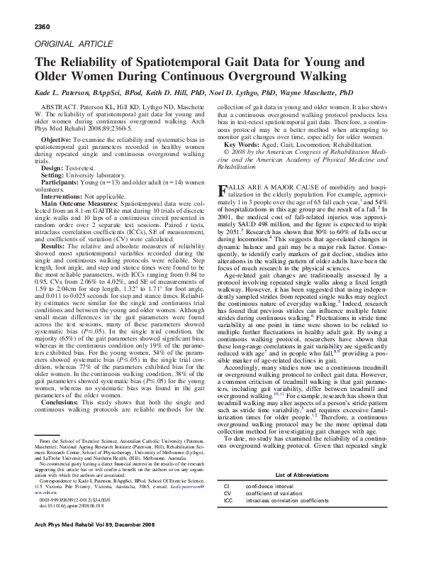(PDF) The Reliability of Spatiotemporal Gait Data for Young and Older ...