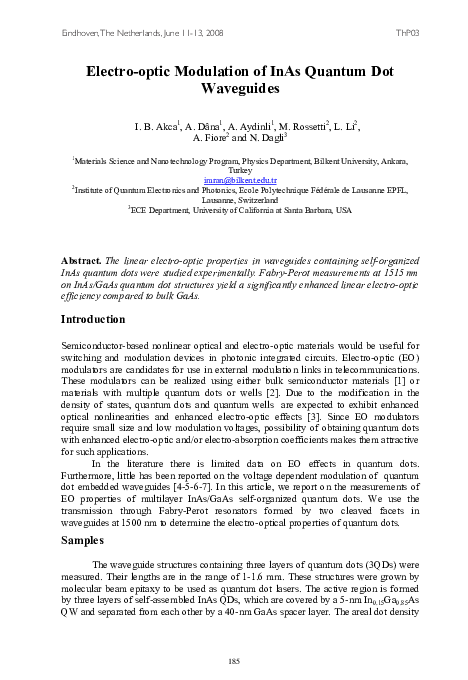 (PDF) Electro-optic Modulation of InAs Quantum Dot Waveguides