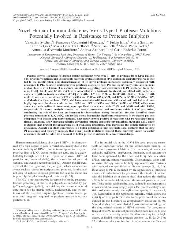(PDF) Novel Human Immunodeficiency Virus Type 1 Protease Mutations ...
