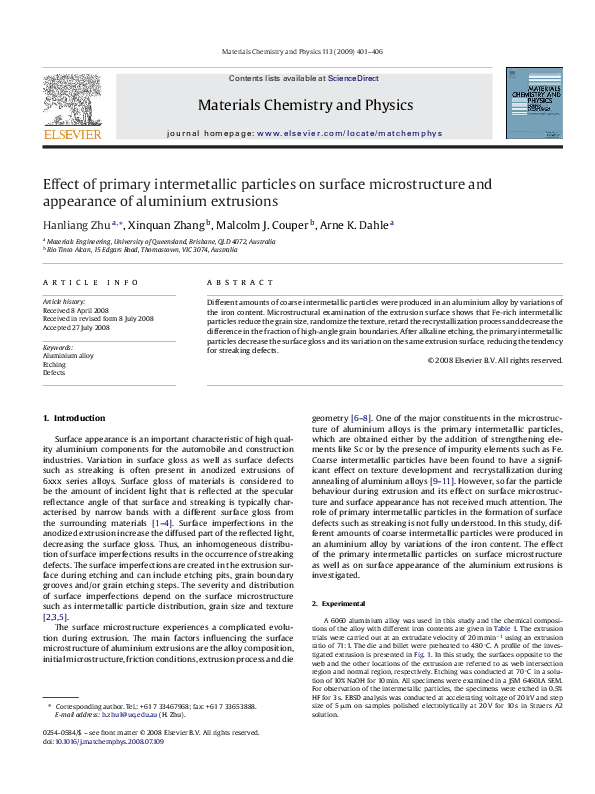 (PDF) Effect of primary intermetallic particles on surface ...