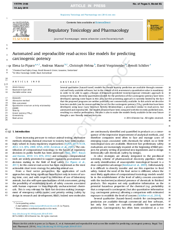 (PDF) Automated and reproducible read-across like models for predicting ...
