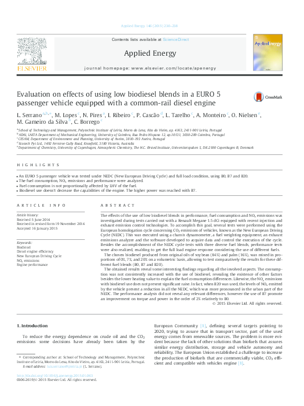 (PDF) Evaluation on effects of using low biodiesel blends in a EURO 5 ...