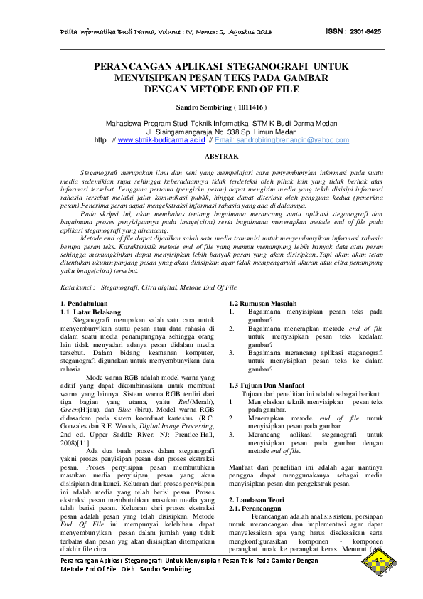 (PDF) PERANCANGAN APLIKASI STEGANOGRAFI UNTUK MENYISIPKAN PESAN TEKS
