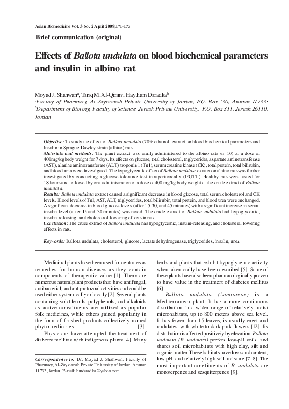 (PDF) Effects of Ballota nigra on blood biochemical parameters and ...