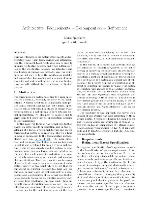 (PDF) Architecture: Requirements+ Decomposition+ Refinement
