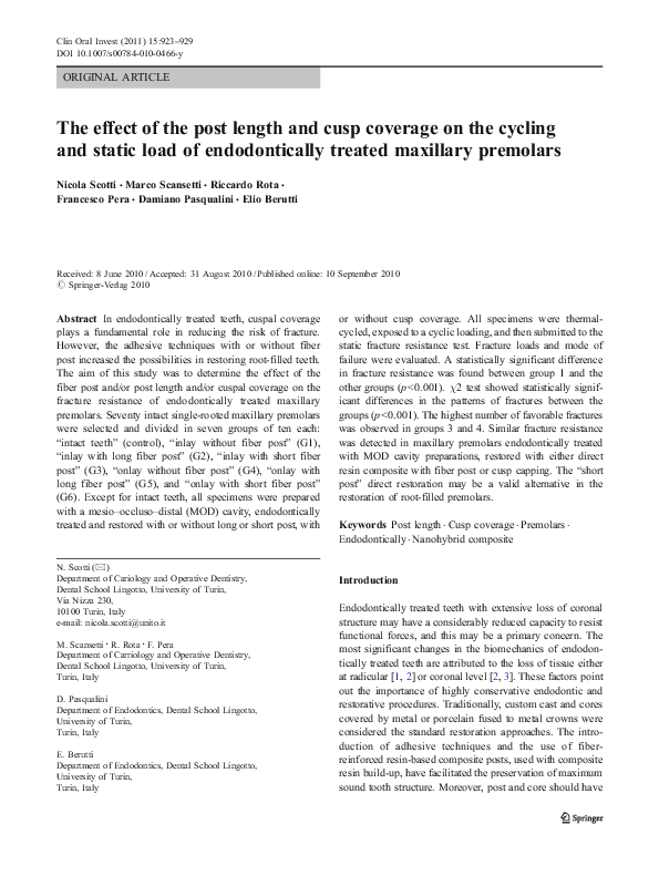 (PDF) The effect of the post length and cusp coverage on the cycling