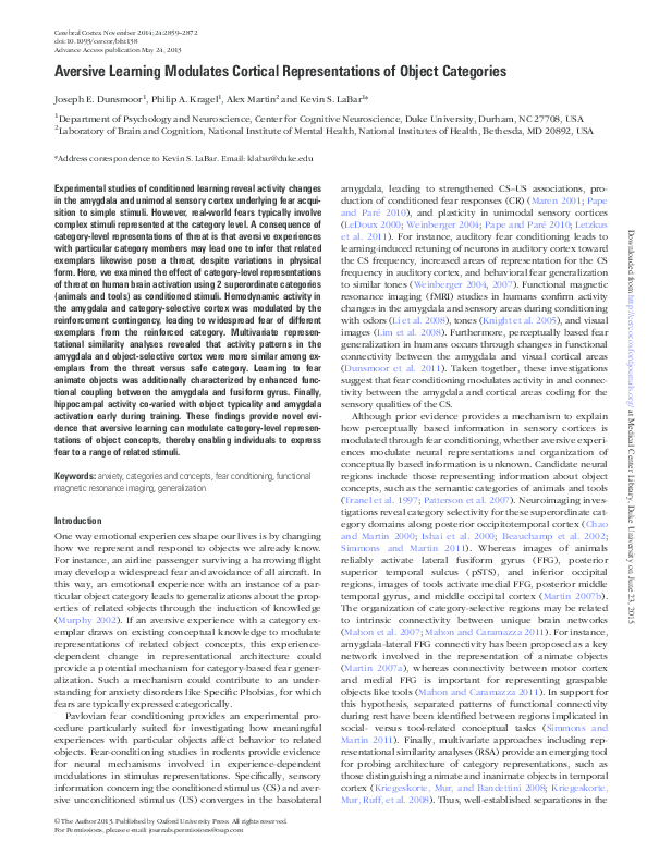 (PDF) Aversive Learning Modulates Cortical Representations of Object ...