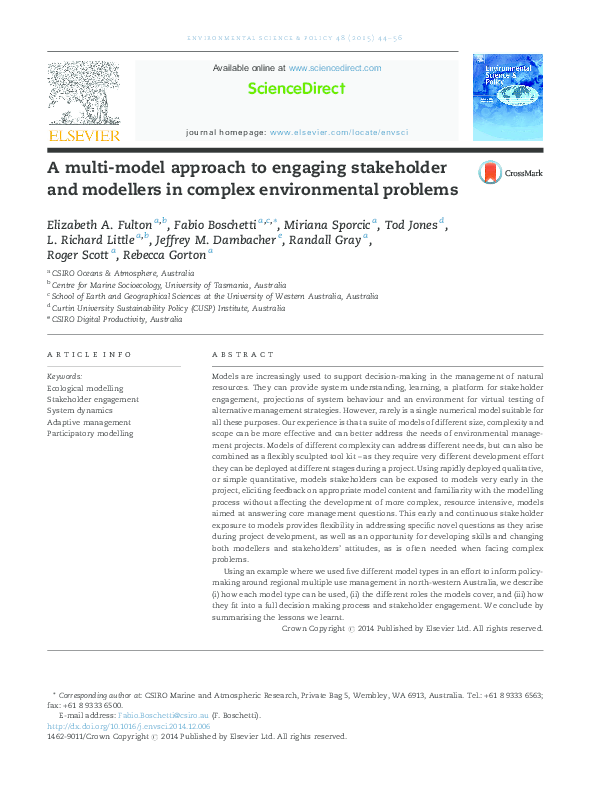 (PDF) A multi-model approach to engaging stakeholder and modellers in ...