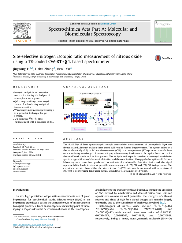 (PDF) Siteselective nitrogen isotopic ratio measurement of nitrous