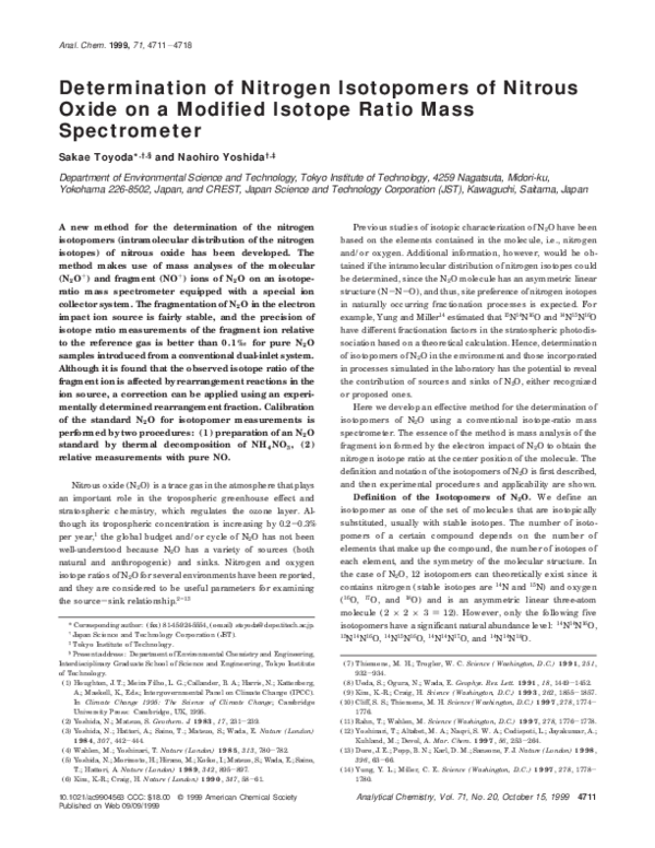 (PDF) Determination of nitrogen isotopomers of nitrous oxide on a ...
