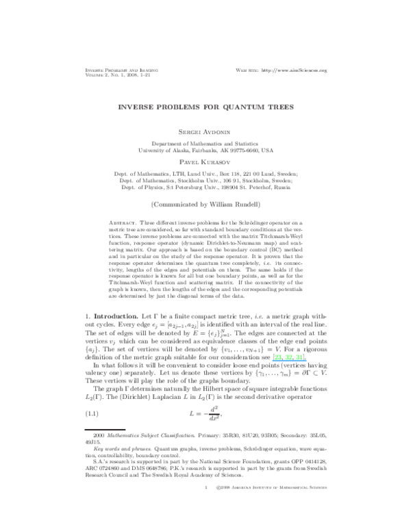 (PDF) Inverse problems for quantum trees