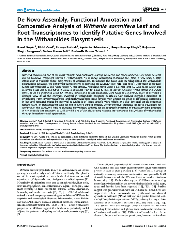 (PDF) De novo assembly, functional annotation and comparative analysis ...