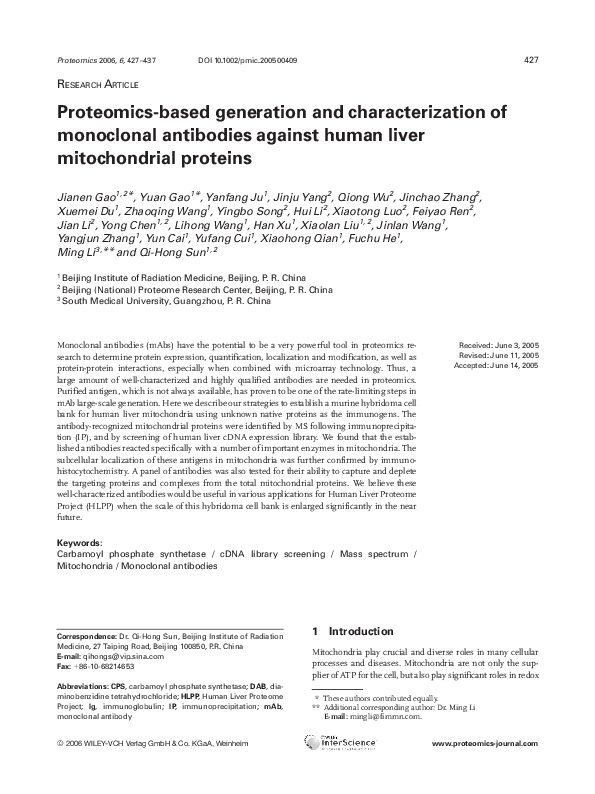 (PDF) Proteomics-based generation and characterization of monoclonal ...