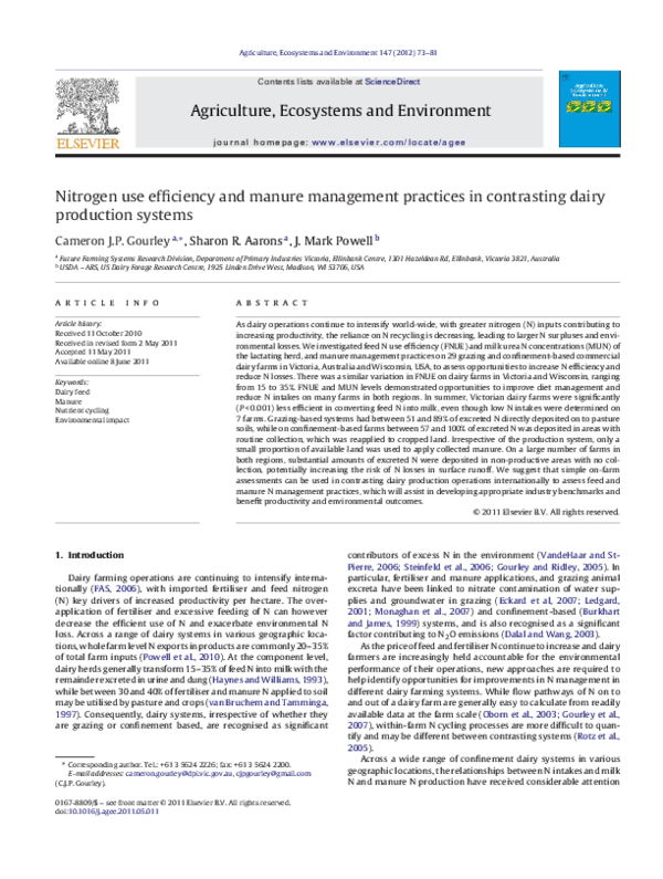 (PDF) Nitrogen use efficiency and manure management practices in ...
