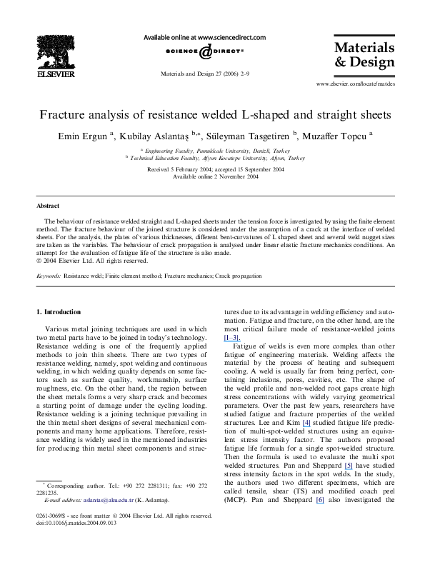 (PDF) Fracture analysis of resistance welded L-shaped and straight sheets
