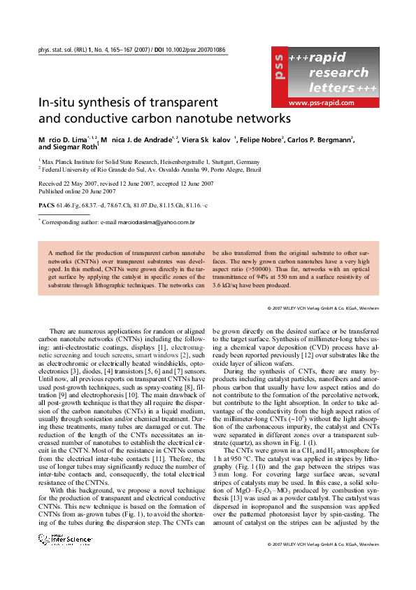 (PDF) In-situ synthesis of transparent and conductive carbon nanotube ...