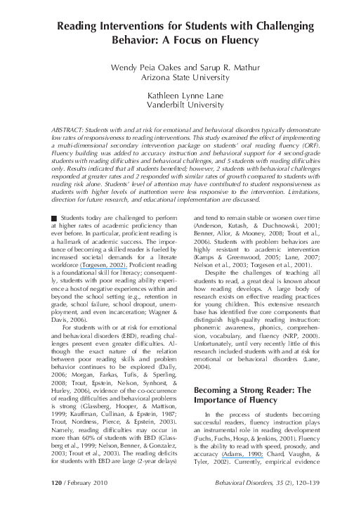 (PDF) Reading interventions for students with challenging behavior: A ...