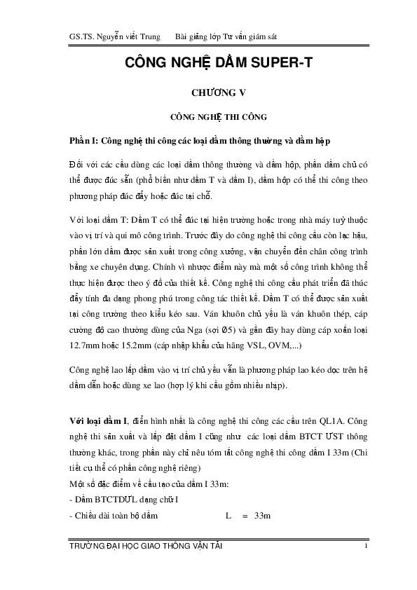 First page of “CÔNG NGHỆ DẦM SUPER-T”