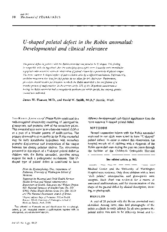 (PDF) U-shaped palatal defect in the Robin anomalad: Developmental and ...