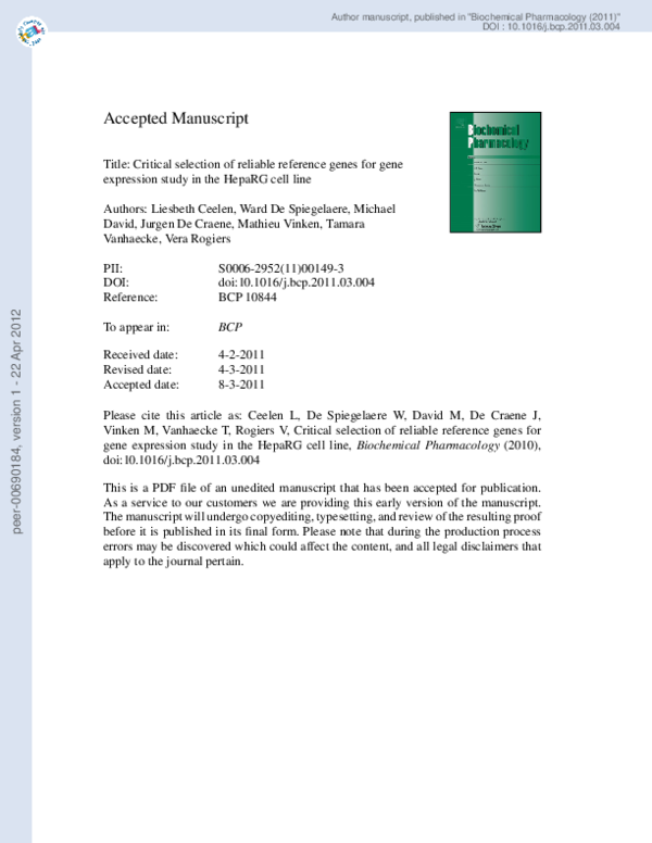 (PDF) Critical selection of reliable reference genes for gene ...