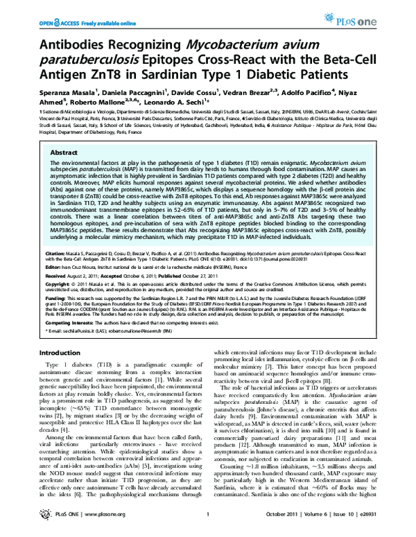 (PDF) Antibodies Recognizing Mycobacterium avium paratuberculosis