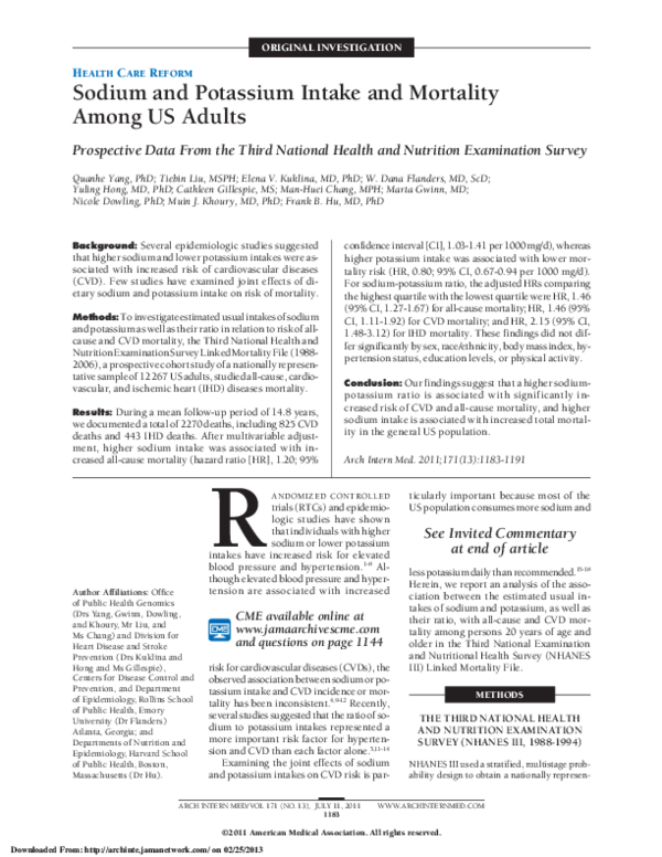 (PDF) Sodium and Potassium Intake and Mortality Among US Adults