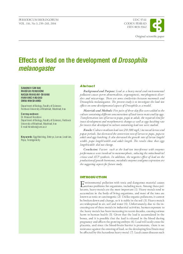 (PDF) Effects of lead on the development of Drosophila melanogaster