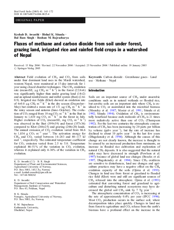 (PDF) Fluxes of methane and carbon dioxide from soil under forest ...